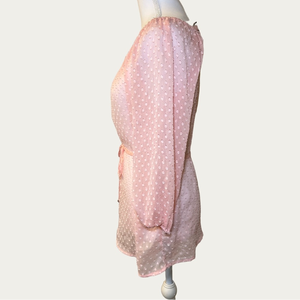 Jennifer Lopez Pink Sheer‎ Blouse Tie Waist Coquette XS - Picture 4 of 14